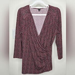 Ann Taylor Red and Black Wrap Surplice VneckTop